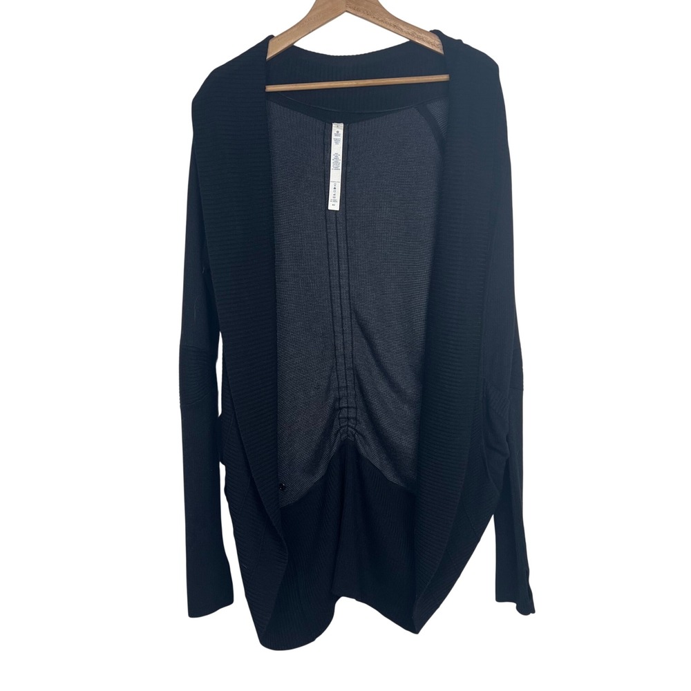 Lululemon Black Gratitude Wrap Cardigan Bamboo Cashmere Blend Size 6 Thumbholes‎